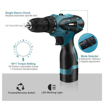 Taladro de Mano con 2 Baterías y Accesorios – Potencia y Precisión para tus Proyectos