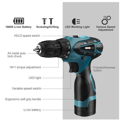 Taladro de Mano con 2 Baterías y Accesorios – Potencia y Precisión para tus Proyectos